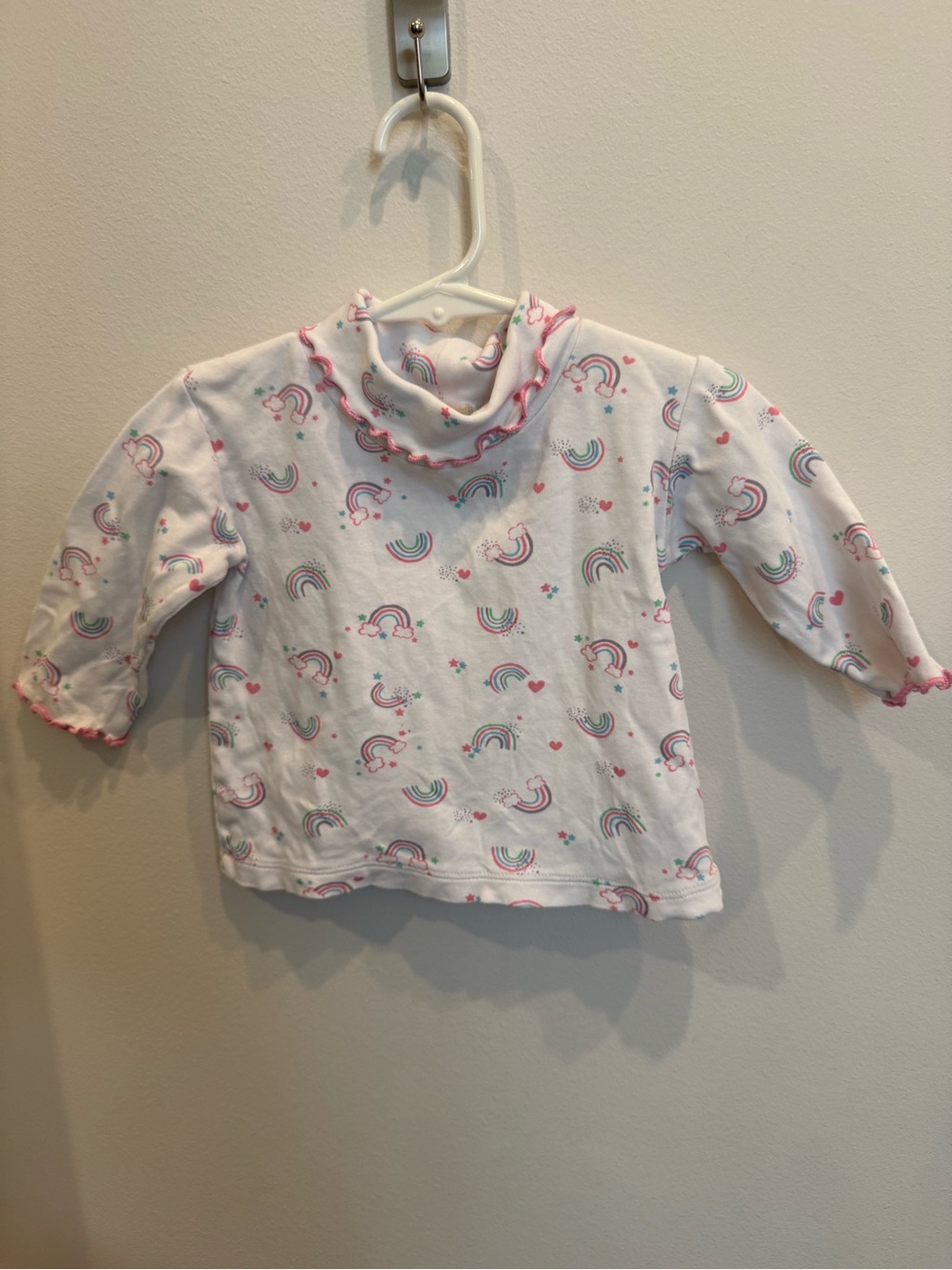 Baby Luigi Girls 12M Rainbow Print Ruffle Turtleneck Long Sleeve Top